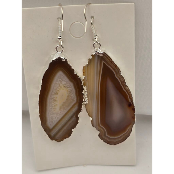 Agate Slice Drop Earrings - Picture 2 of 7